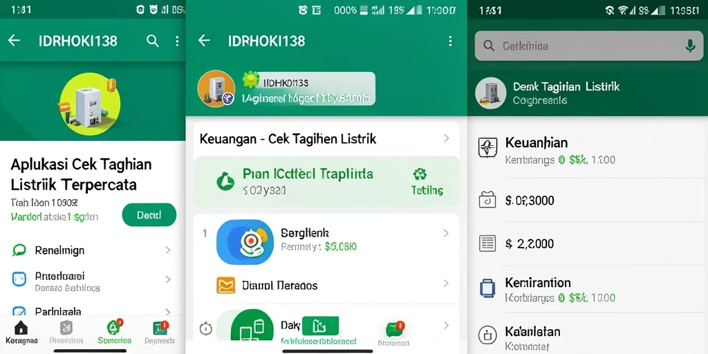 Screenshot aplikasi IDRHOKI138 menampilkan fitur cek tagihan listrik.