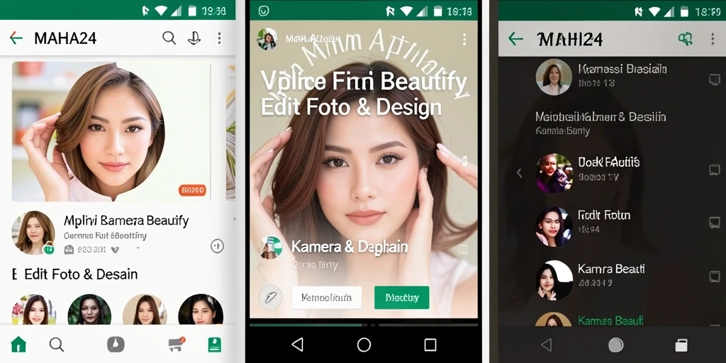 Antarmuka aplikasi MAHA24 dengan fitur Kamera Beautify yang menarik.