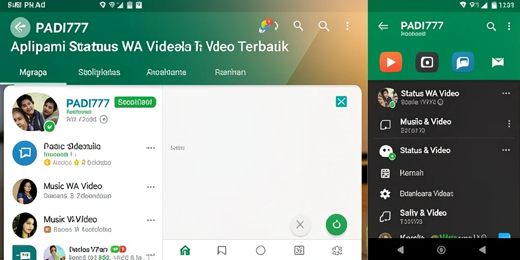 Tampilan antarmuka aplikasi PADI777 dengan berbagai pilihan video musik.