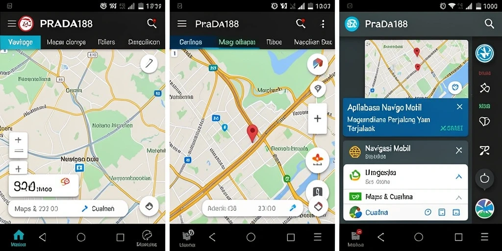 Antarmuka aplikasi PRADA188 untuk navigasi mobil yang ramah pengguna.